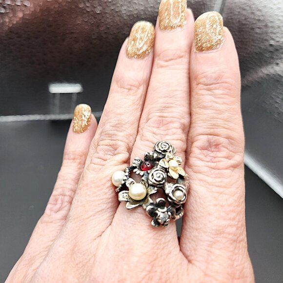 Pearl & Gem Garden Whimsy Floral Cluster ring – Size 7 - Picture 5 of 8